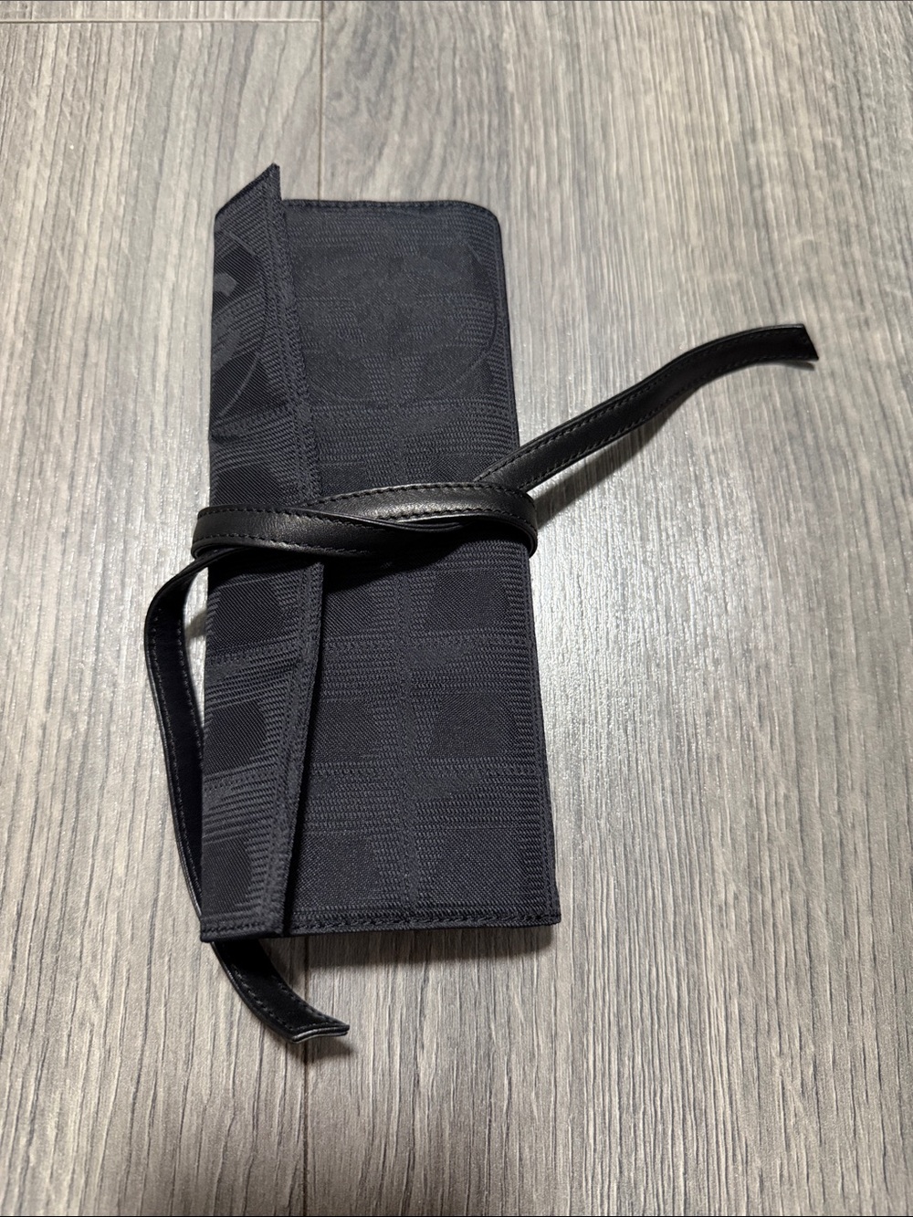 CHANEL Black nylon jewelry holder with Leather Tie